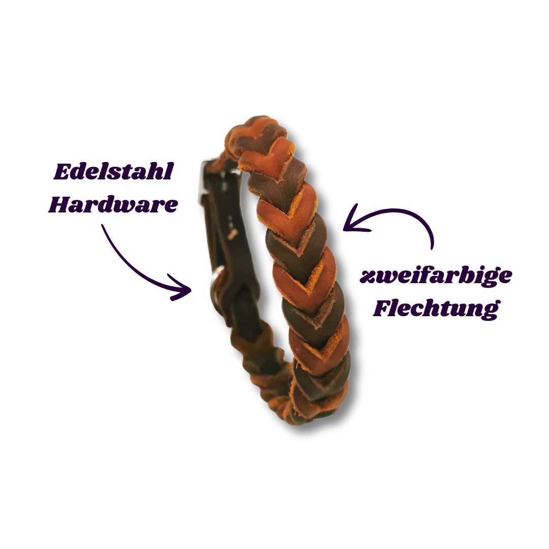 Halsband Fettleder geflochten
