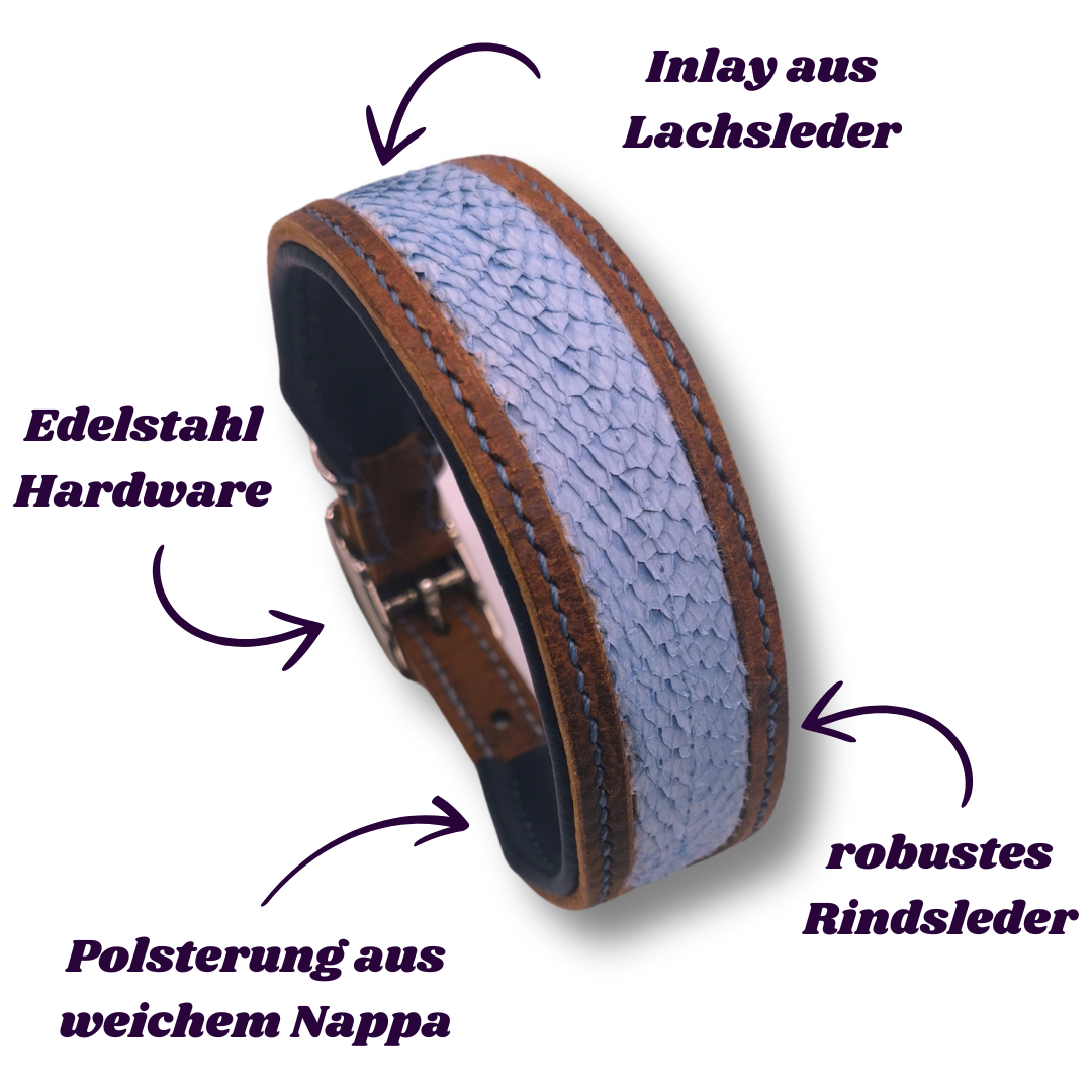 Halsband mit Lachslederinlay – Rustic Dunkelbraun & Iced - 35 cm