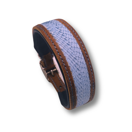 Halsband mit Lachslederinlay – Rustic Dunkelbraun & Iced - 35 cm